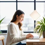 습도 조절을 위한 식물 - **Prompt:** A young professional woman (early 30s, dressed in comfortable, stylish casual wear, like...