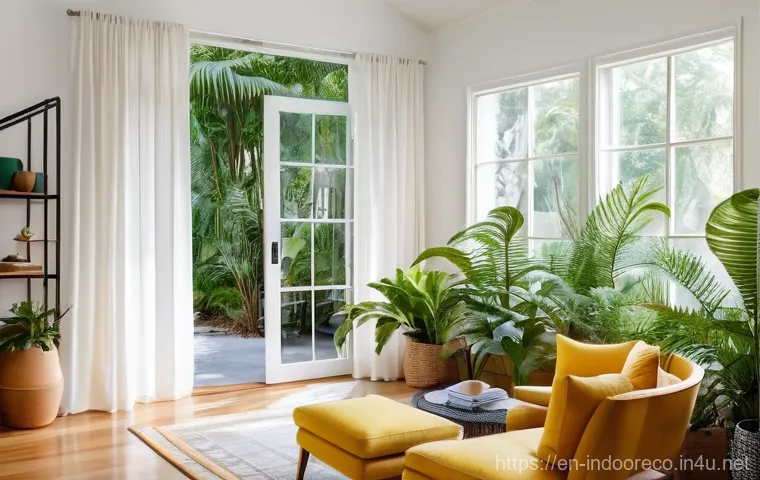 에너지 효율을 고려한 실내 생태계 설계 - **Prompt 1: Natural Comfort Oasis**
    A brightly lit, inviting living room during a pleasant after...