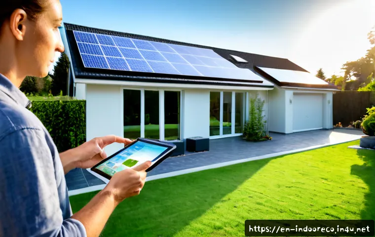 에너지 효율성 - Photorealistic modern suburban home at golden morning light, rooftop solar panels, insulated windows...